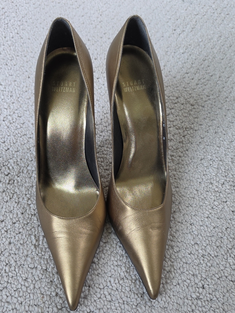 Stuart Weitzman Metallic Gold Pointed Toe Pumps